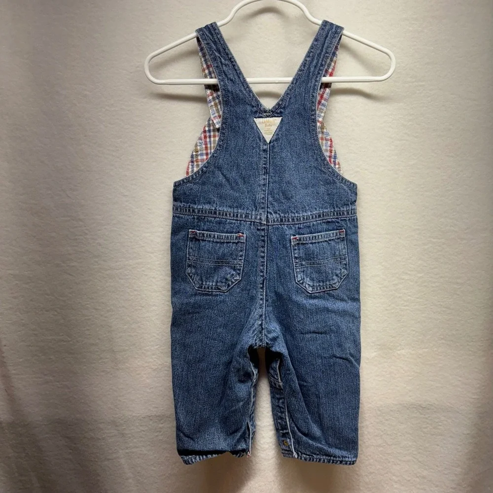 OshKosh B'gosh‎ Baby Denim Overalls Plaid Lining Size L 6/9 Months